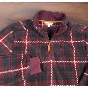 Frye and Co. Oxblood Plaid 1/4 Zip Sweater Mens Size Small Maroon Fleece-EUC